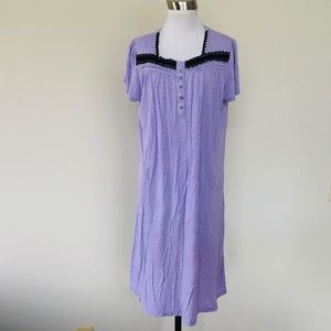Nightgown Pullover Purple Polka Black Trim Short Sleeves CELESTIAL DREAMS